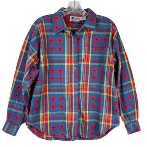Vintage Jeans Wear Button Front Floral Plaid Shirt Size Medium